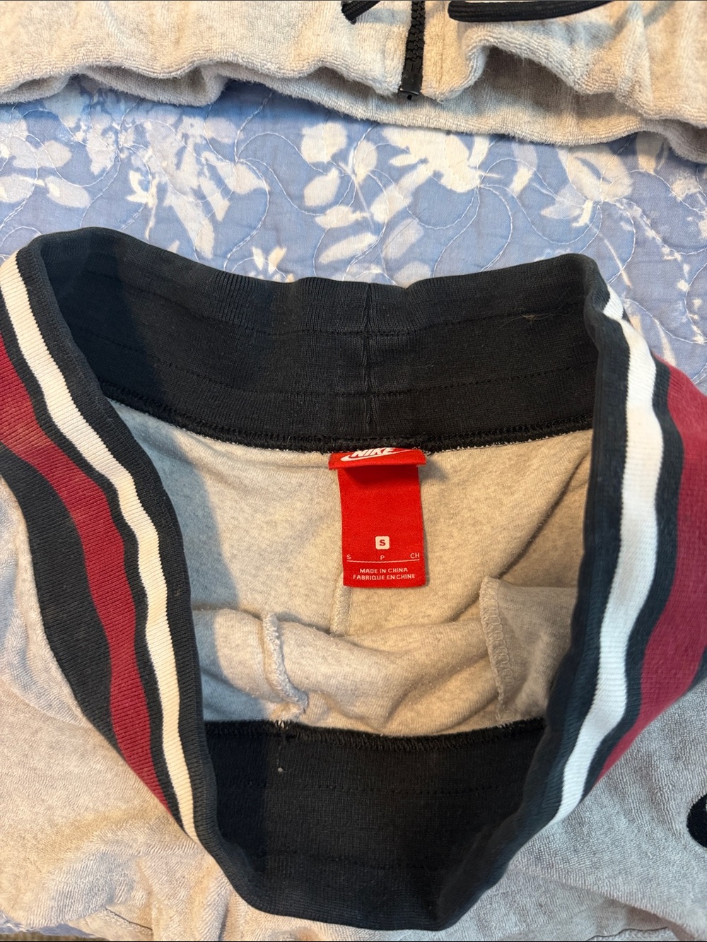 Nike Gray Two-Piece Track Jacket and Shorts with Red-Black Stripe Trim - Picture 2 of 4
